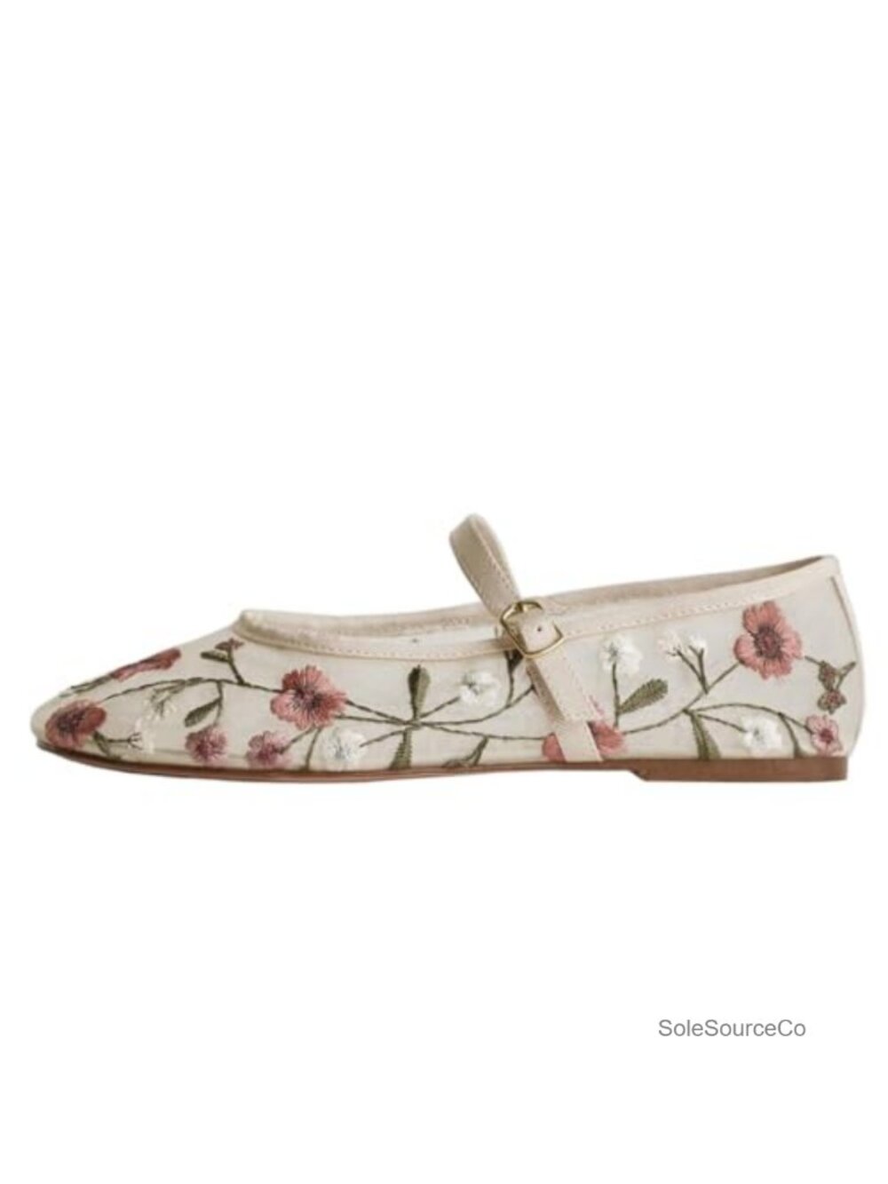 Mesh Ballet Flats Embroidered Floral Round Toe Mary Jane